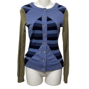 PRELOVED Reclaimed 100% Wool Striped Sweater Cardigan XS